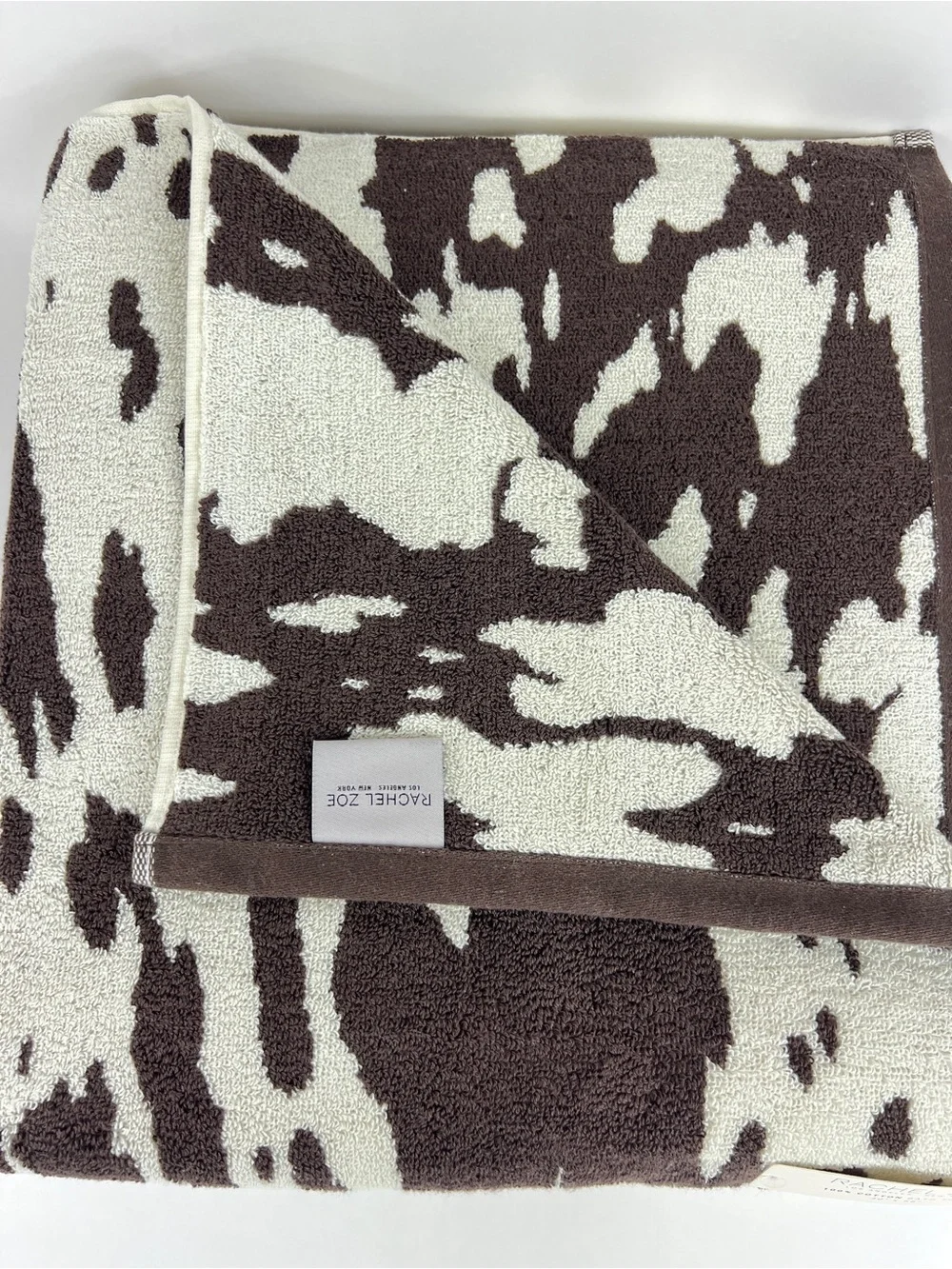 Rachel Zoe Bath Towels Cow Print Brown and Cream Soft 100% Cotton Set of 2 NEW
